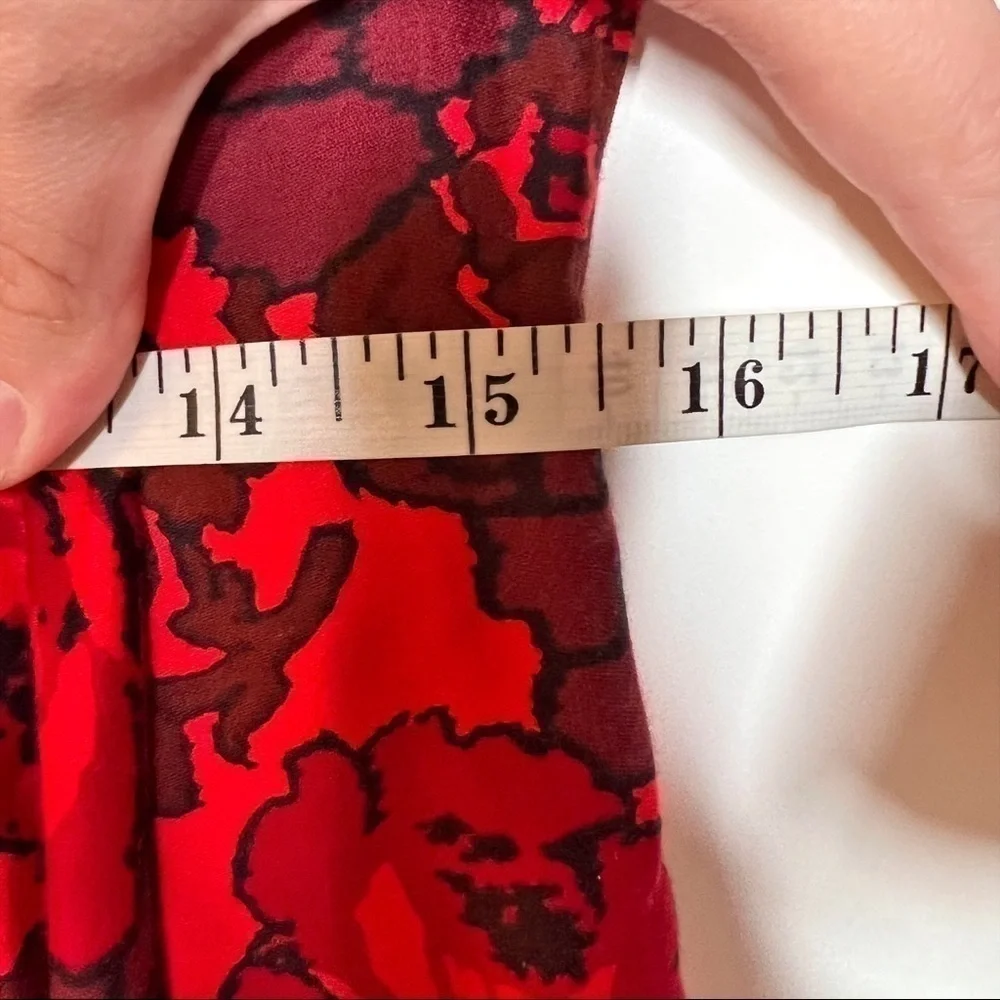 Vintage Floral Midi Dress Red Button Front 60s Sheath Elaine Terry Size Medium - Picture 11 of 13